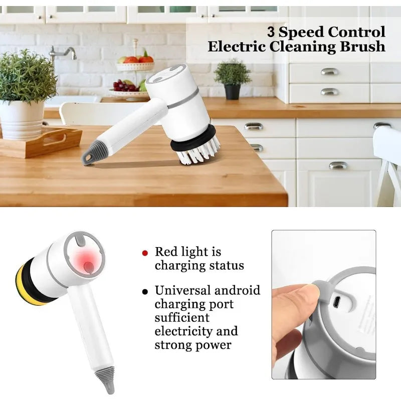 1** Electric Dishwaser Rechargeable with 6 Replaceable Brush Heads