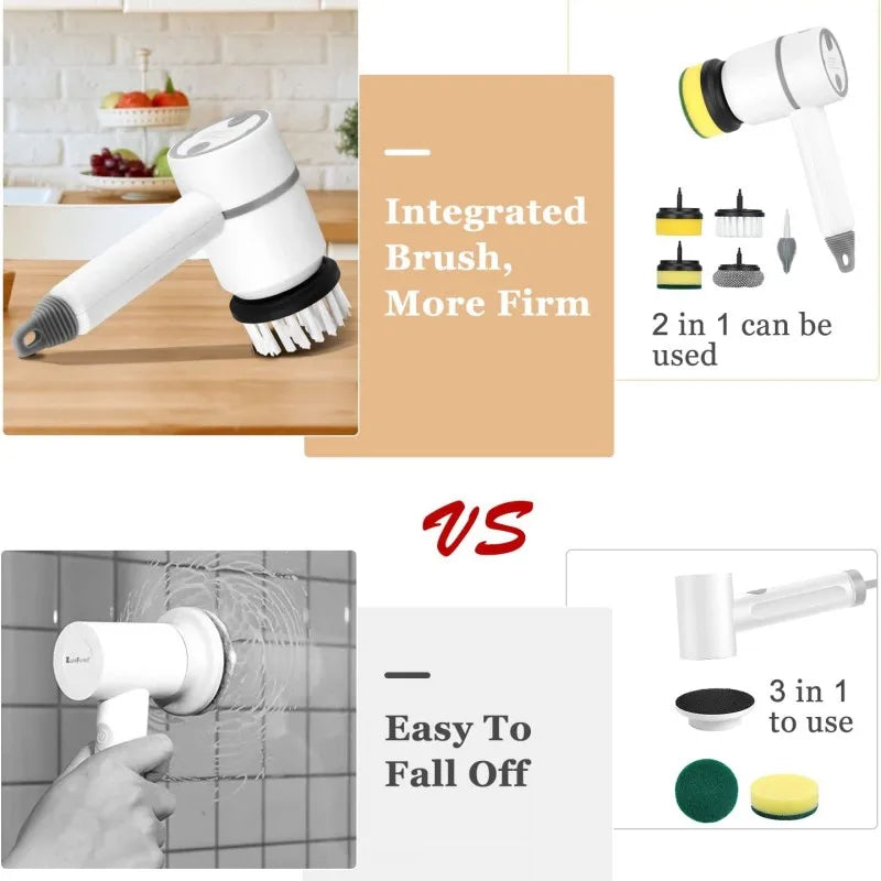 1** Electric Dishwaser Rechargeable with 6 Replaceable Brush Heads