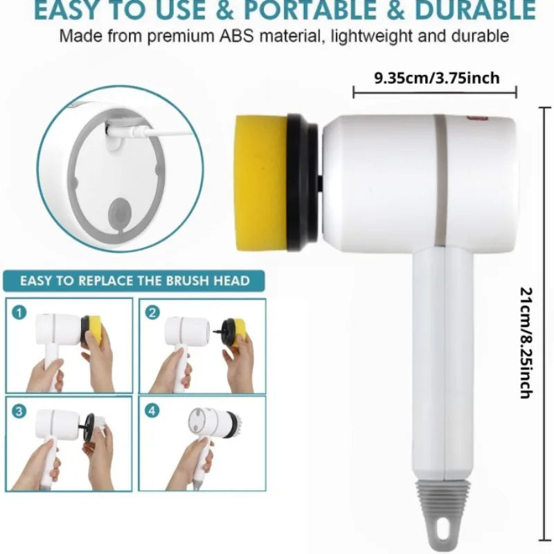 1** Electric Dishwaser Rechargeable with 6 Replaceable Brush Heads