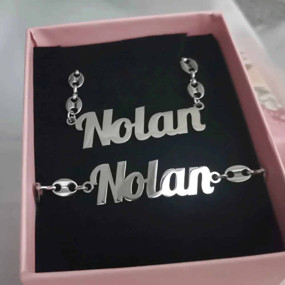 Personalized Name Kids Set Necklace Custom Letter Bracelet Stainless Steel Mini Earrings Gift for Kids