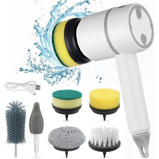 1** Electric Dishwaser Rechargeable with 6 Replaceable Brush Heads